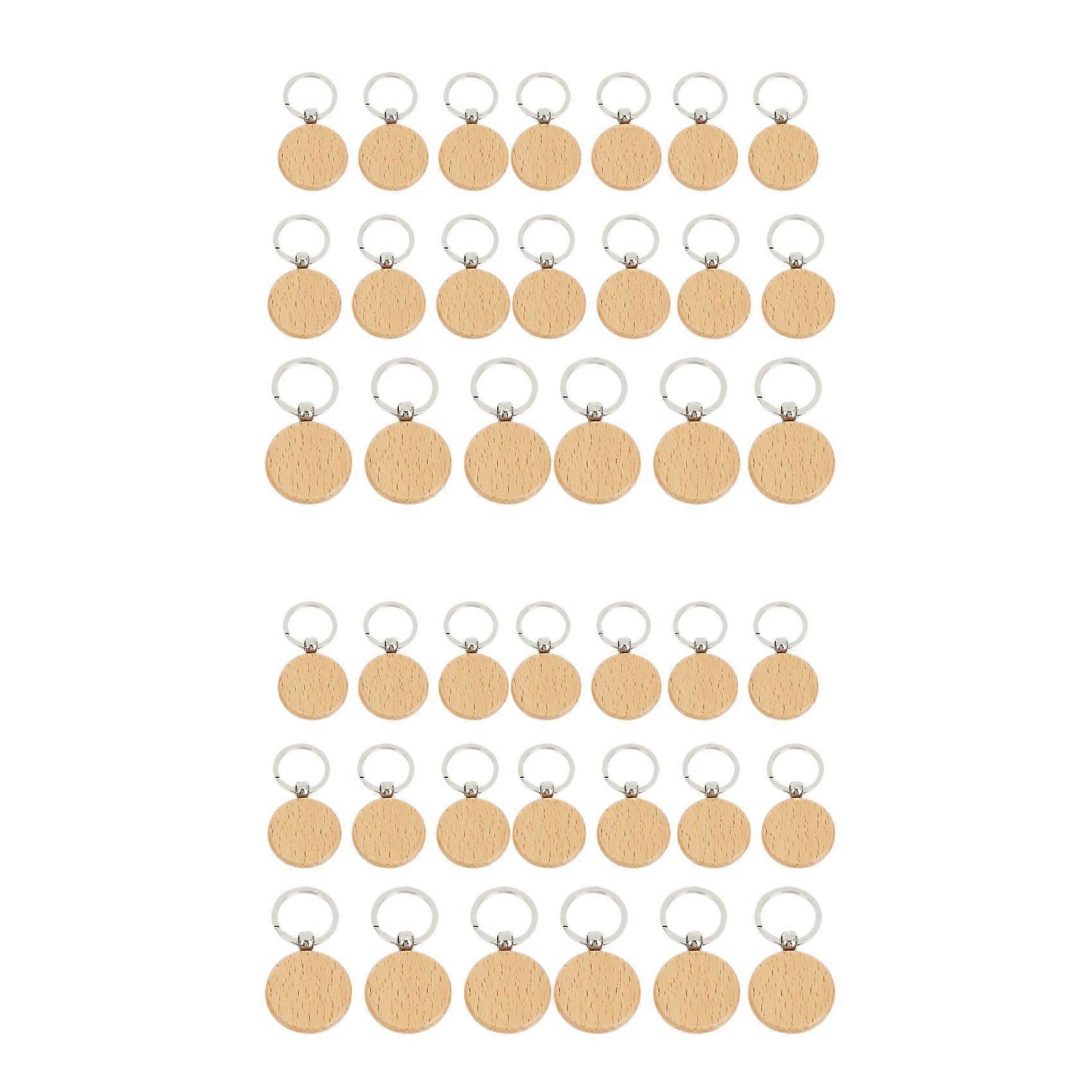 40Pcs Blank Round Wooden Keychain DIY Wooden Keychain Key Tag Gift