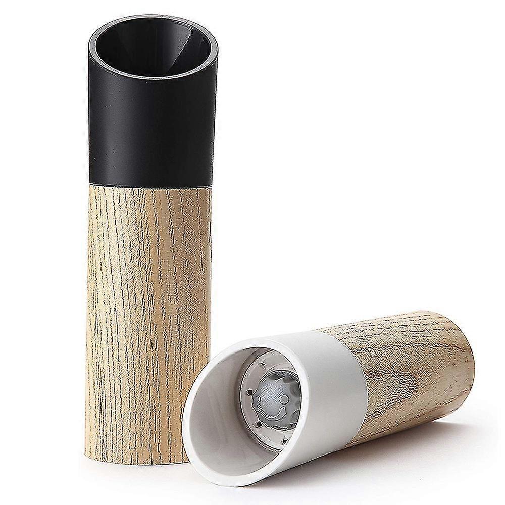 2pcs Salt And Pepper Grinder Set With Black And White Tall Salt