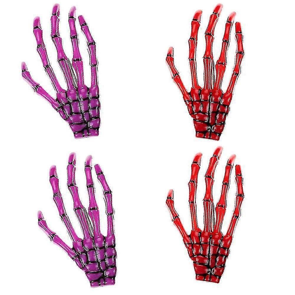 هالوين مشبك الشعر مع مخلب اليد الهيكل العظمي ، إكسسوارات تصفيف الشعر الأنثوية (4 قطع ، أحمر ، بنفسجي) يو