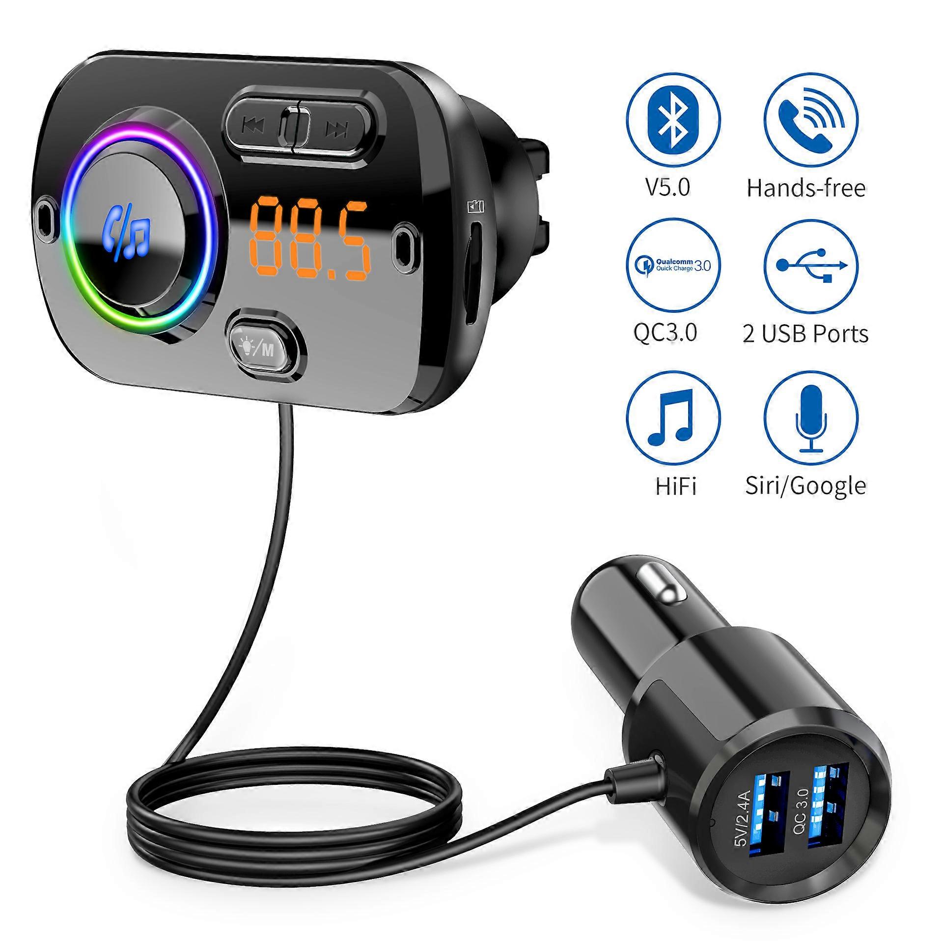 Bluetooth Fm Transmitter For Car, Wireless Bluetooth 5.0 Car Radio Adapter Transmitter Qc 3.0 Dual Usb Car Charger Kits With Hands-free Calling Music