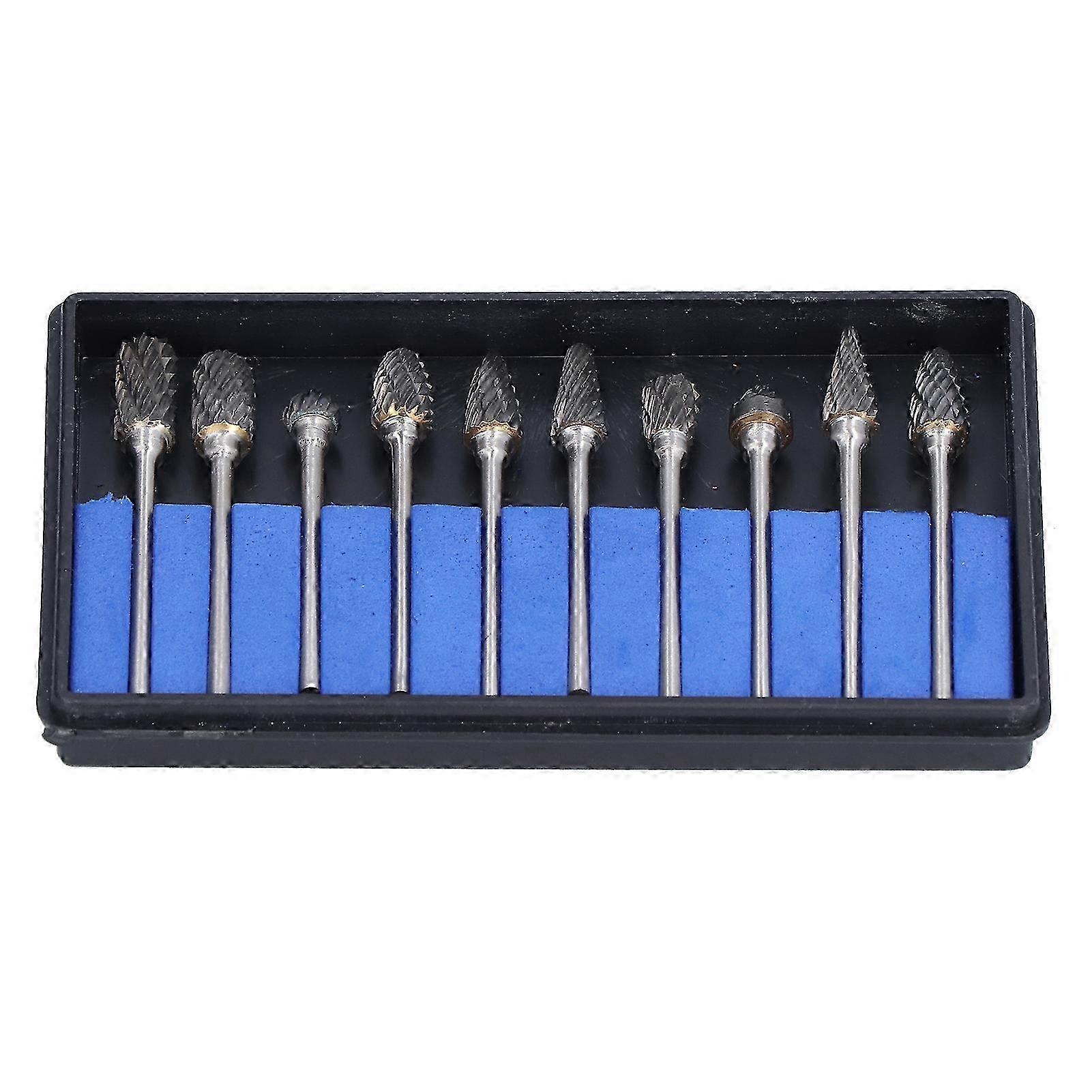 10Pcs Rotary File Tungsten Carbide Grinding Bit Tool Accessory Set Kit for Carving Drilling