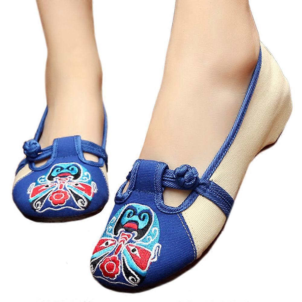 Alte Peking-Stoff bestickte Schuhe Gesichts Make-up