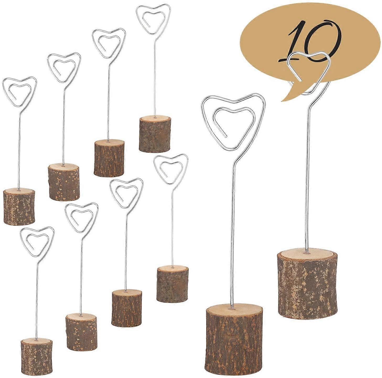 10-Piece Wooden Base Place Card Holders - Memo Clip Stand - Table Buffet Labels