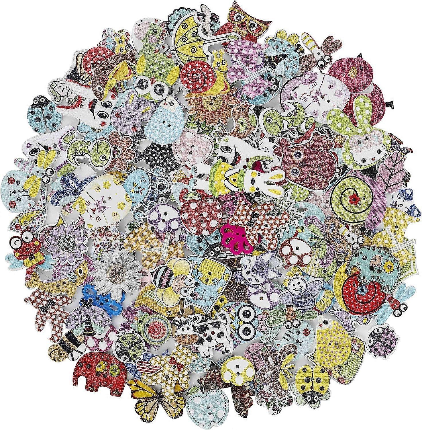 Cartoon Buttons Wooden Animal Button Mixed Color Craft Button for Sewing Scrapbooking DIY Handmade Ornament 150 Pieces
