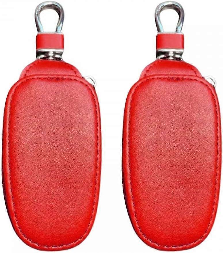 2PCS Car Key Case, Leather Auto Smart Key Cover with Key Chain Metal Hook for Remote Key
