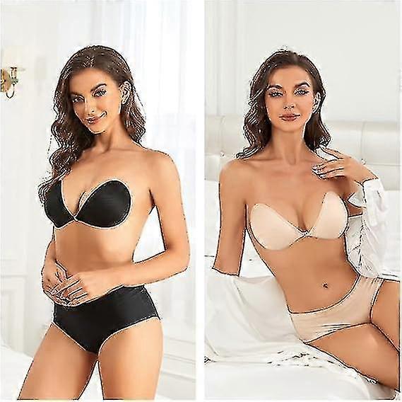 2 Pairs of C Cup Strapless Invisible Glossy Cloth Round Cups Gathering Breathable Silicone Breast Pa