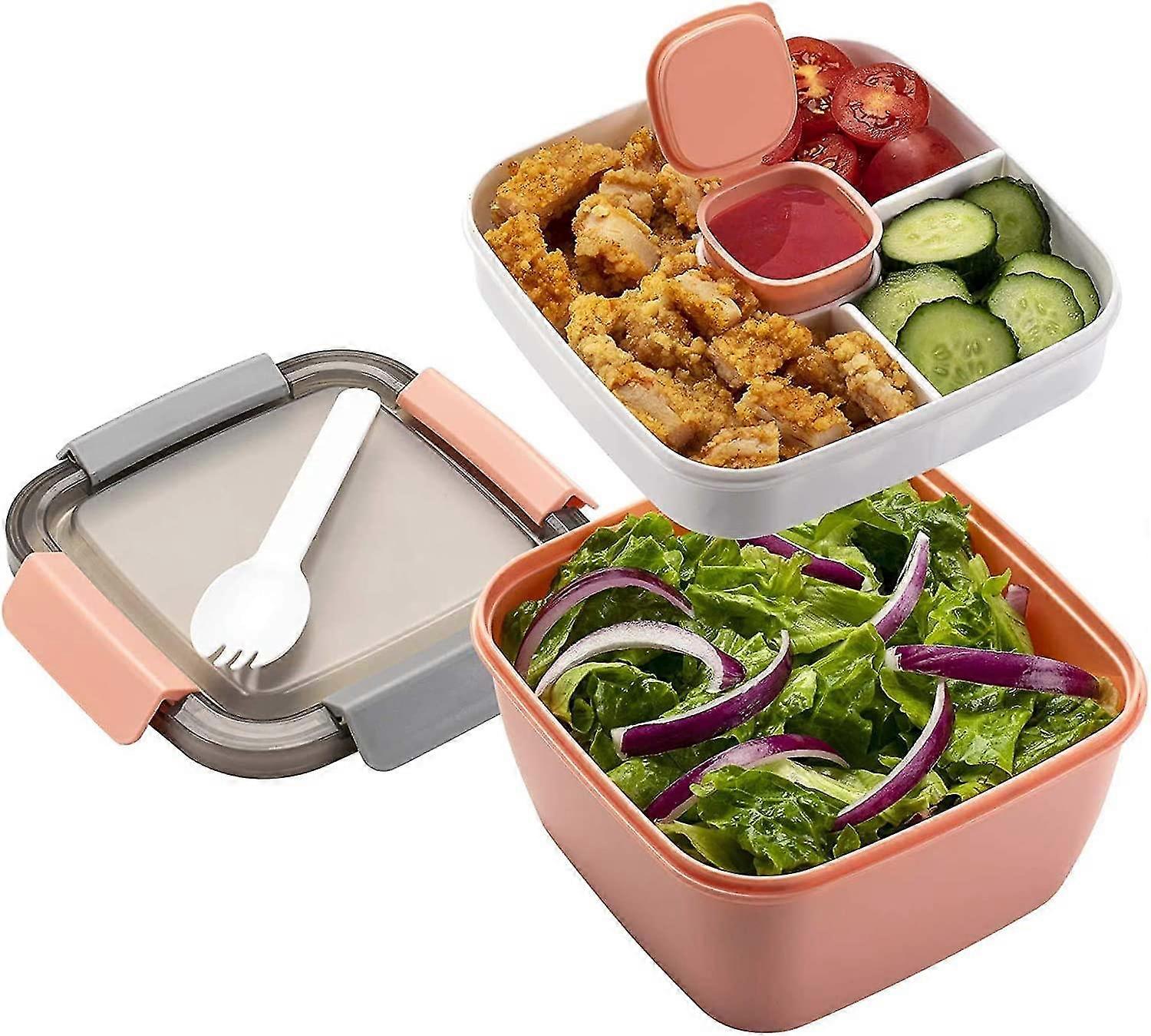 Leak-proof Bento Box Salad Container With Dressing Container 3 Compartments Salad Box-to-go For Salads And Snacks, Microwave Heati