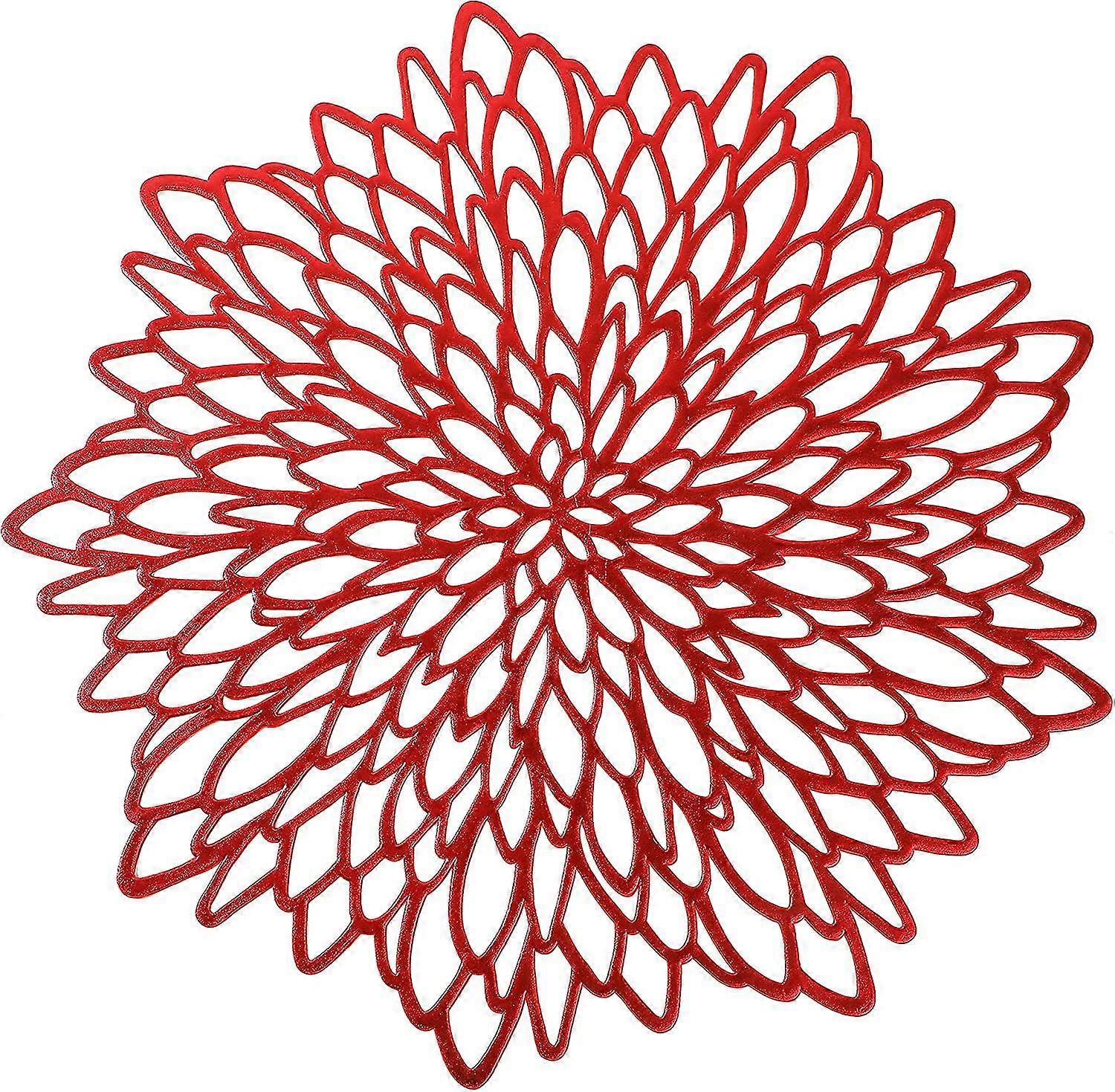 6 Pack Red Metallic Round Placemats Leaf Dining Table Decor
