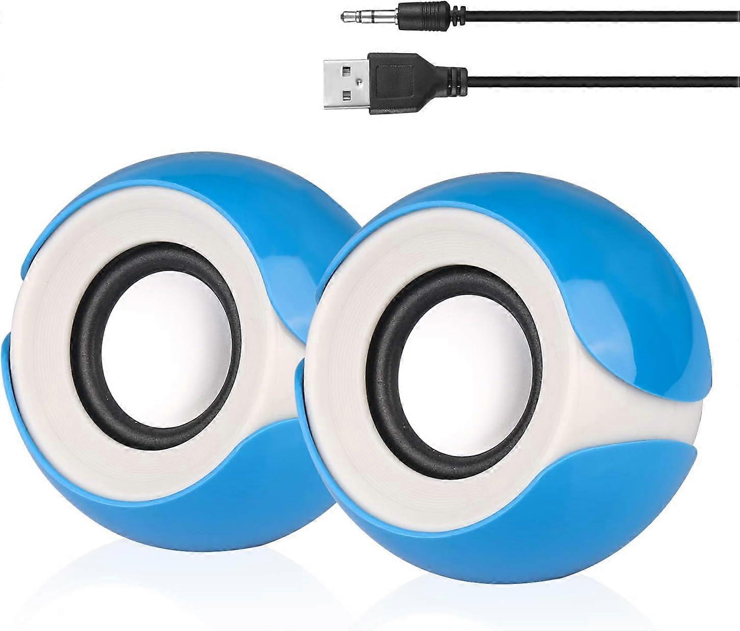 USB Computer Speakers - Small Speakers for Laptop Desktop Netbook & PC - Mini Powered Stereo Speaker System with Volume Control & Audio Plug - Blue