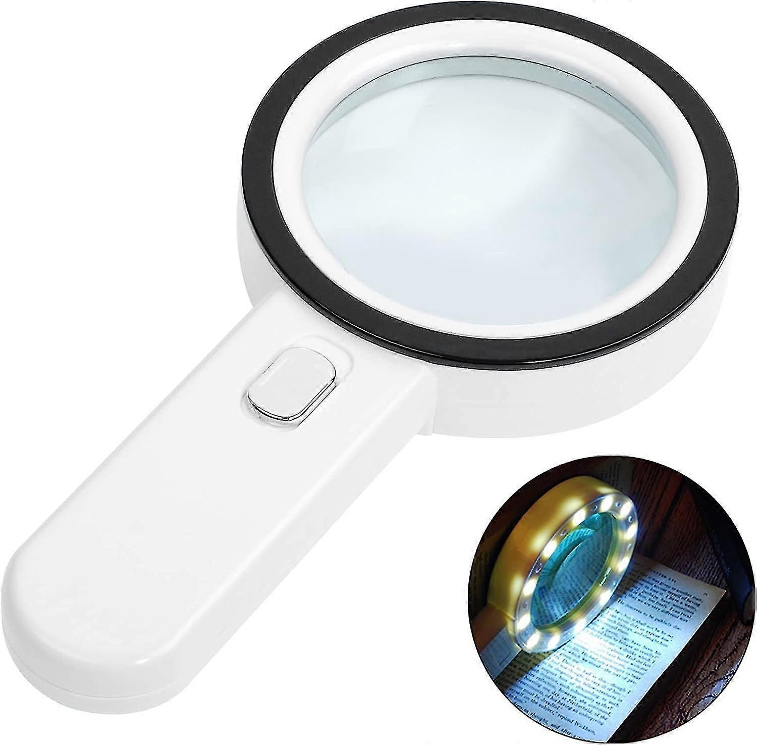 Reading Magnifier With Light, 30x Magnifying Glass With 12 Led Lights, Handheld Magnifier, Lighted Magnifier For Reading, Jewelry, Seniors, Visually I