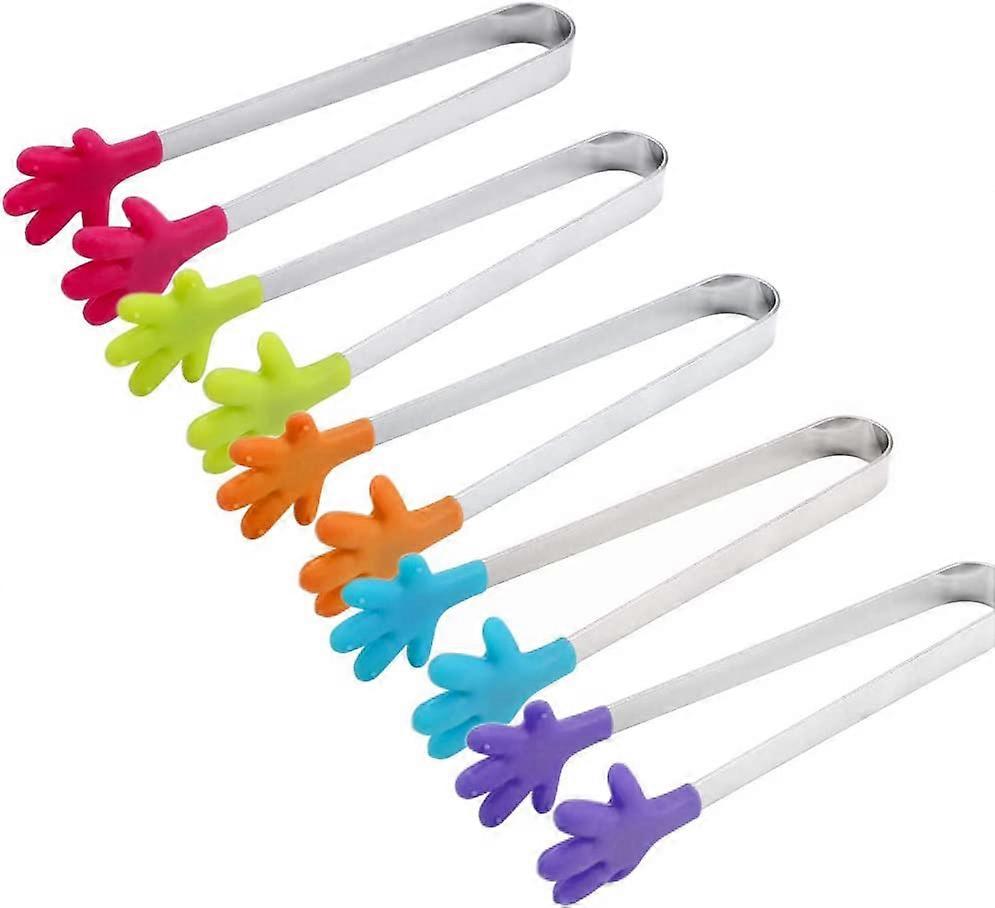 5pcs mini stainless steel ice cube tongs with non-slip silicone handle for kitchen tongues, food folder Small Palm.