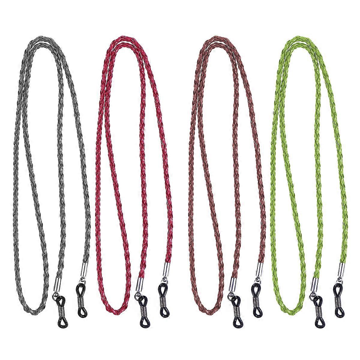4Pcs Colorful Leather Glasses Neck Strap String Rope Band Leather Eyeglass Cord Adjustable End Glasses Holder (Red, Green, Dark Gray, Brown)