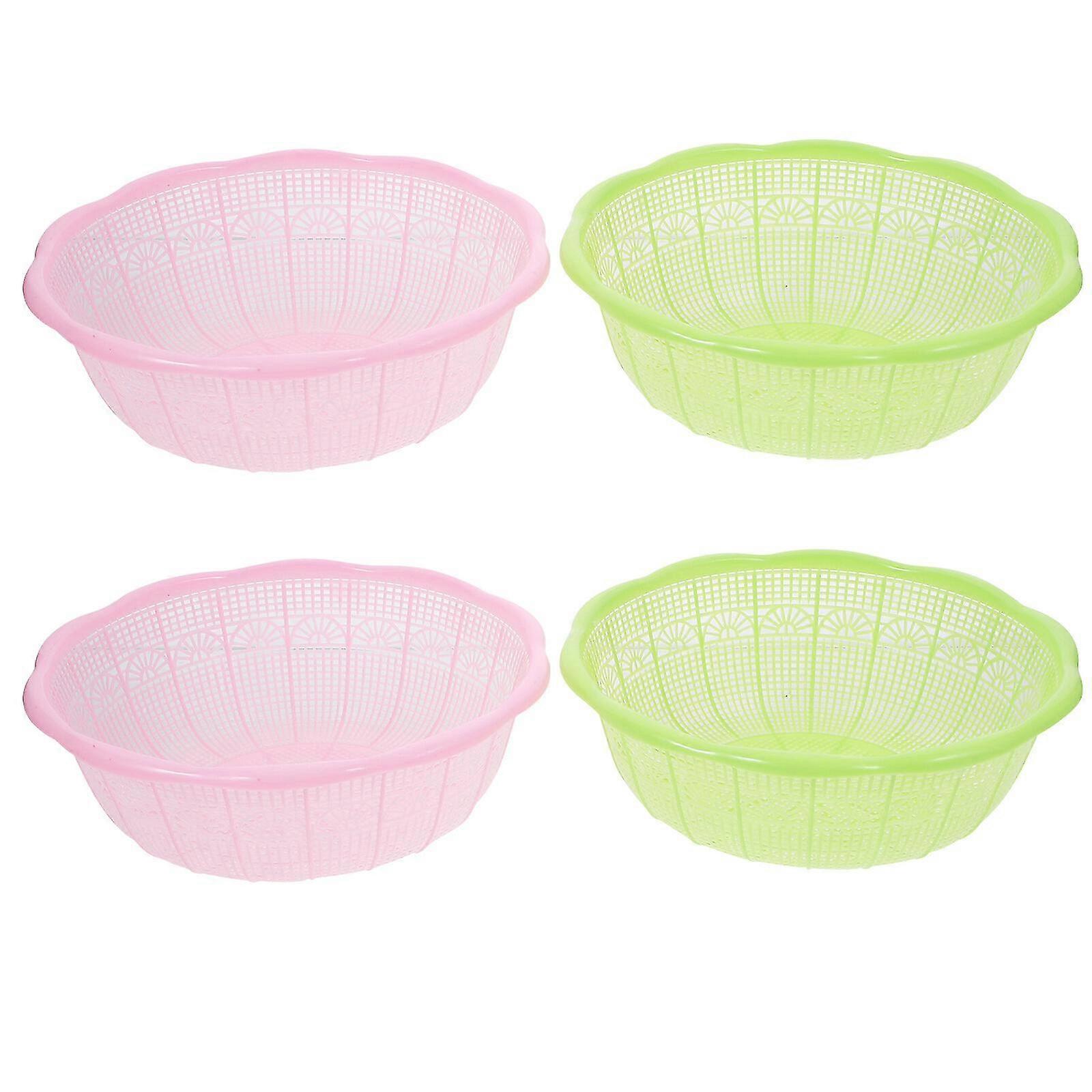 4pcs Plastic Rice Basket Multifunctional Fruit Vegetables Colander Washing Baskets Kitchen Tools (random Color)