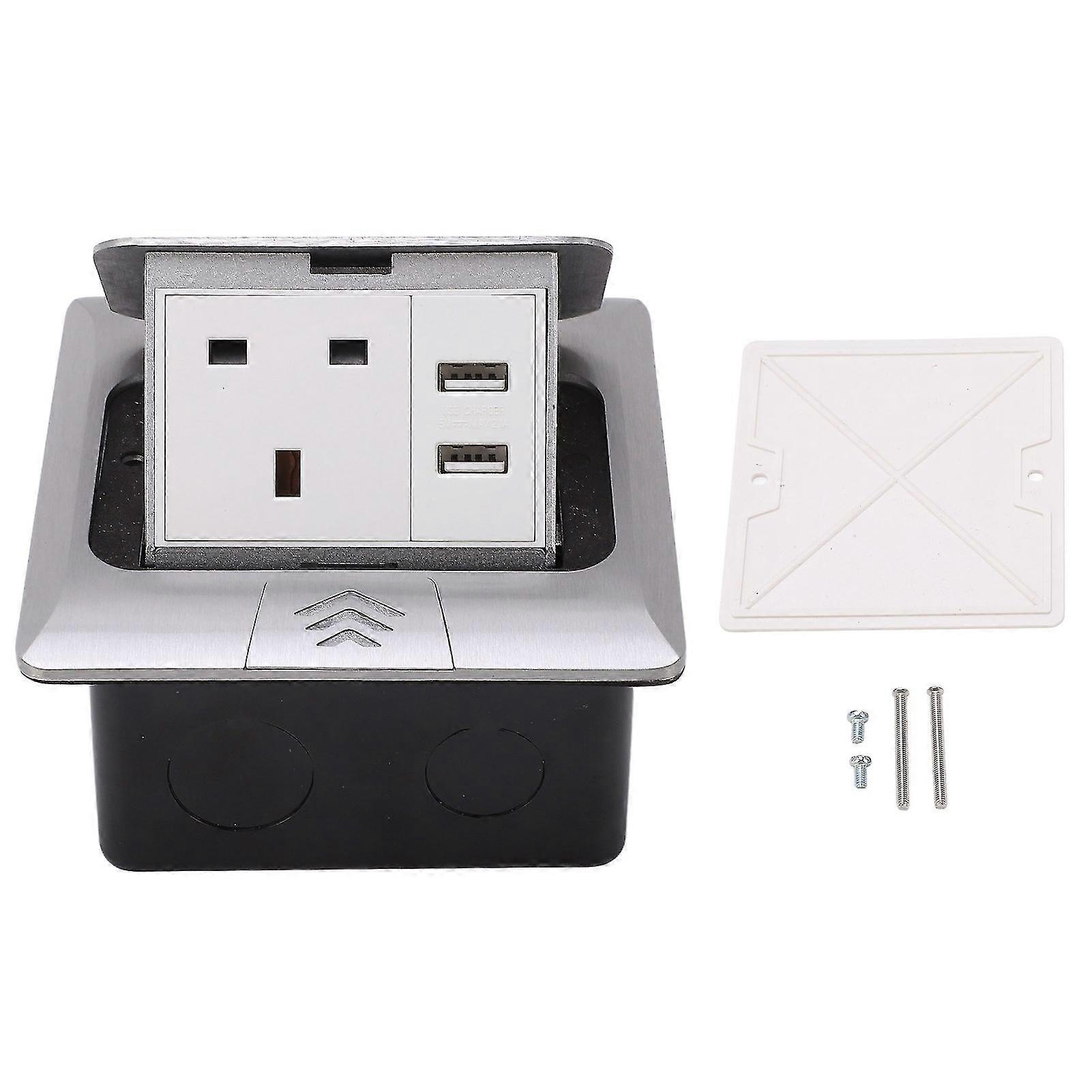 UK Standard 250V Embedded Desktop Socket with Dual USB Ports and Power Receptacle