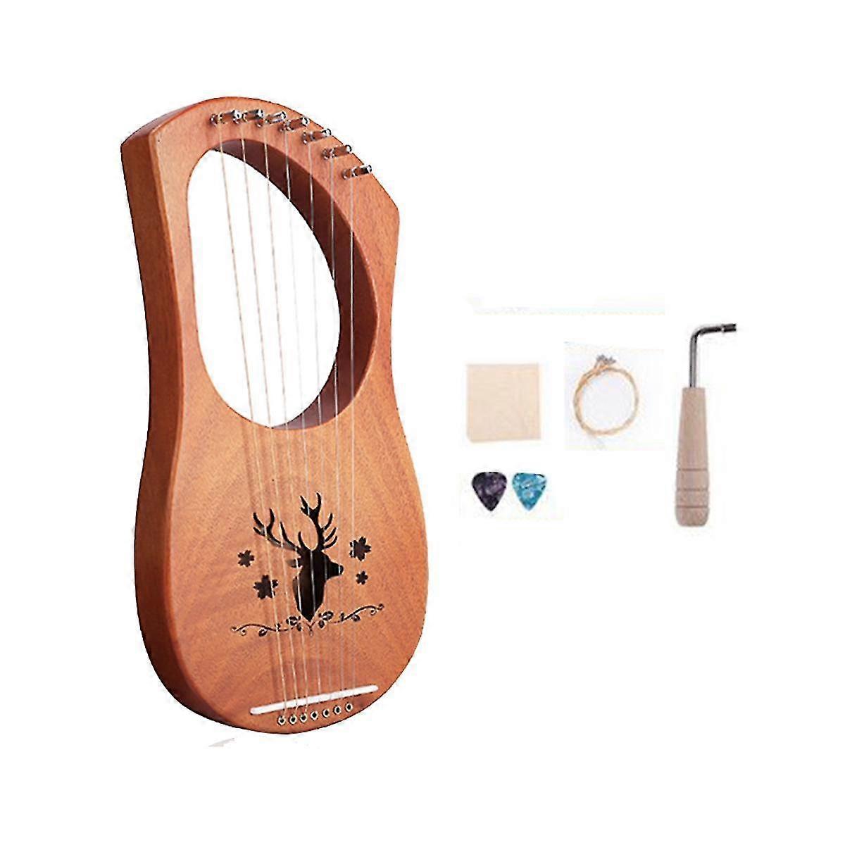7 String Lyre Harp Wood String Instrument With Carry Bag Extra String Set And Accessaries Style A