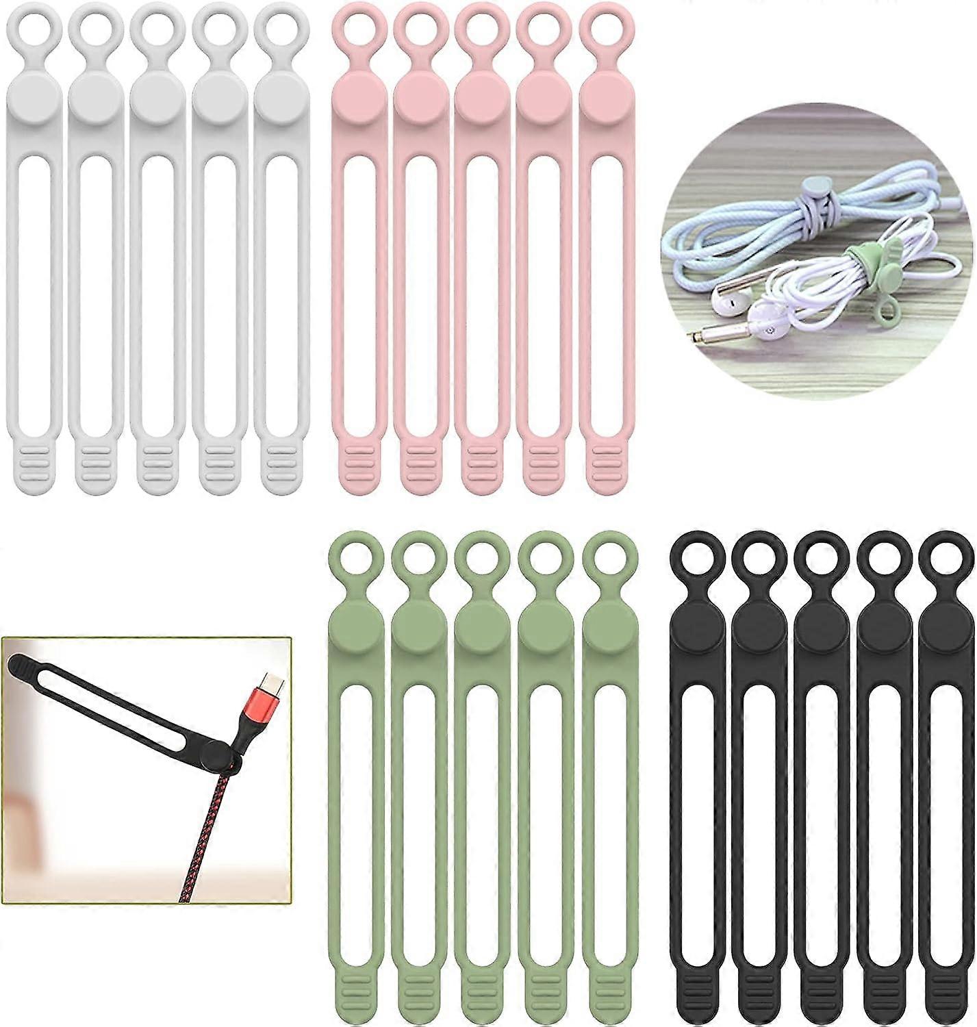 20Pc Silicone Cable Ties,Reusable Cable Ties,Cord Organizer