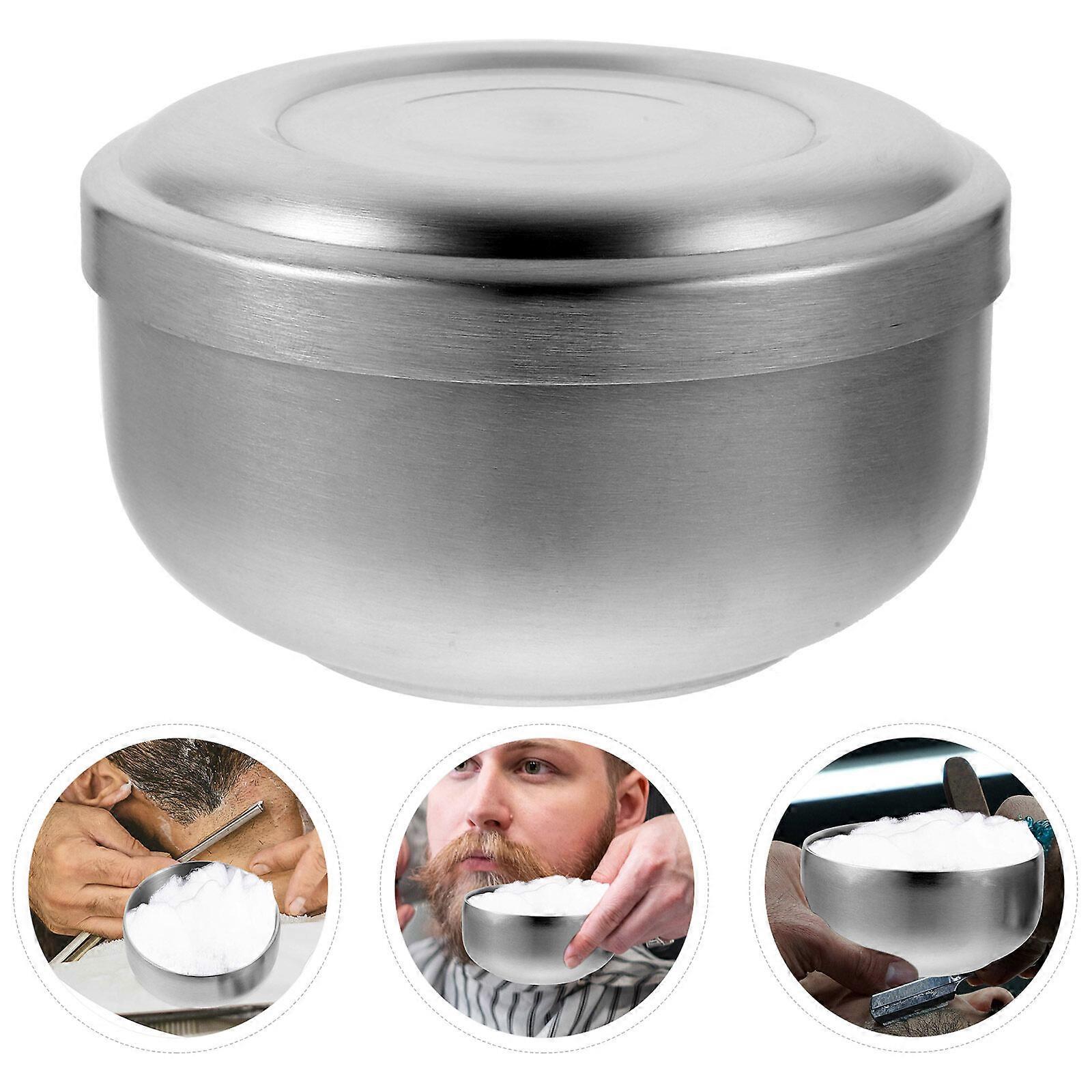 Stainless Steel Men Shaving Bowl with Lid Useful Shaving Cream Soap Bowl Practical Shaving Bowl for Home Bathroom (Silver)