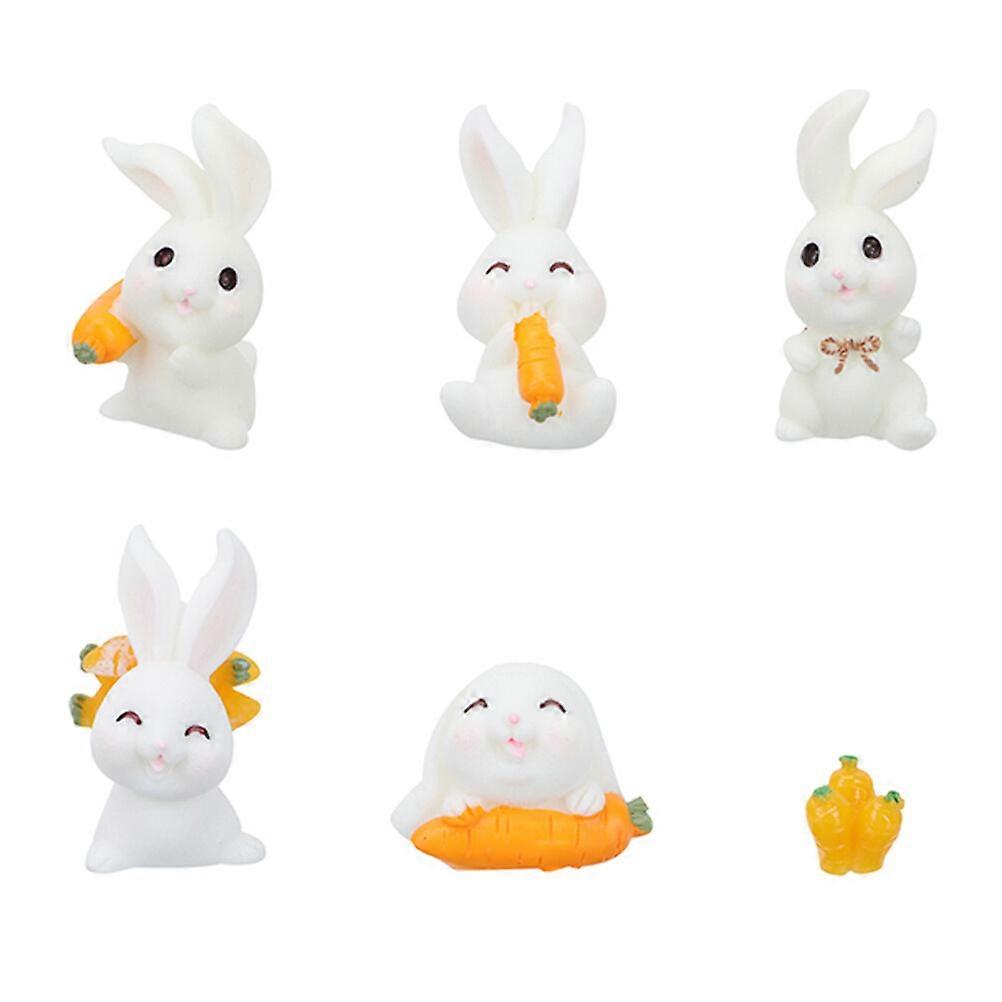 6pcs Small Resin Craft Easter Ornaments Small Rabbit Figurines Micro Ornaments