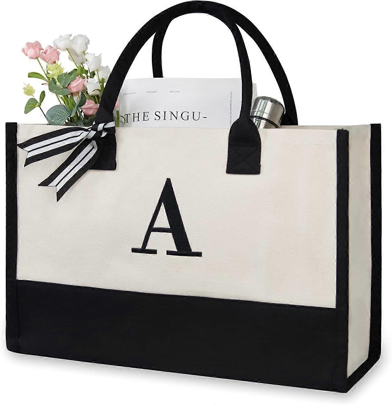 Embroidery Initial Canvas Tote Bag, Personalized Present Suitable
