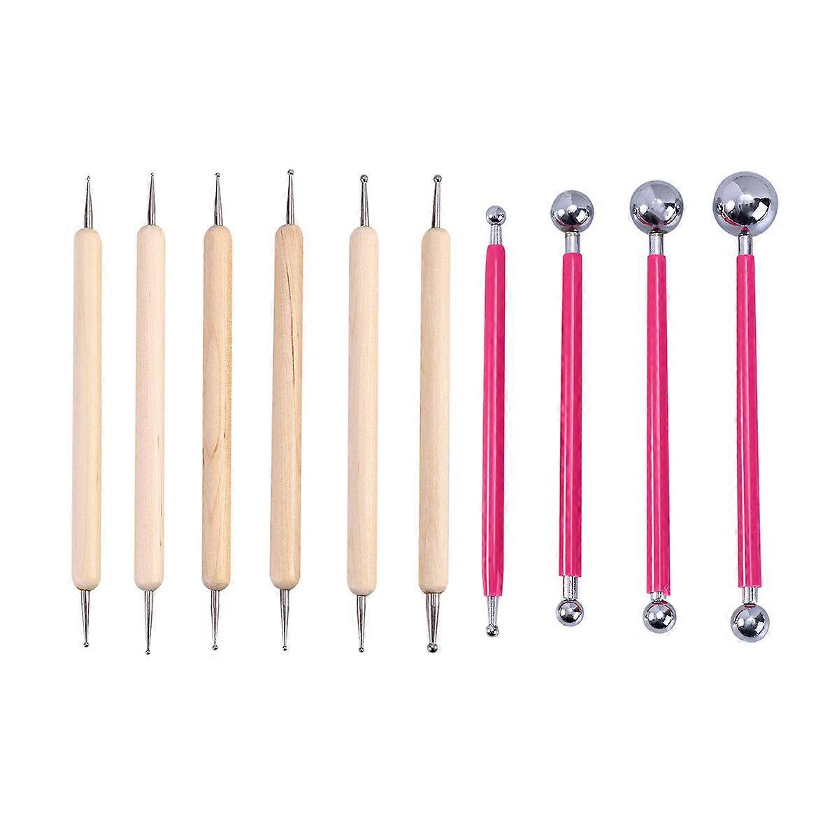 10pcs Stylus Tools Set Ceramic Clay Indentation Tools Dot Painting Tool Set DIY Clay Pottery Modeling Kit(Pink)