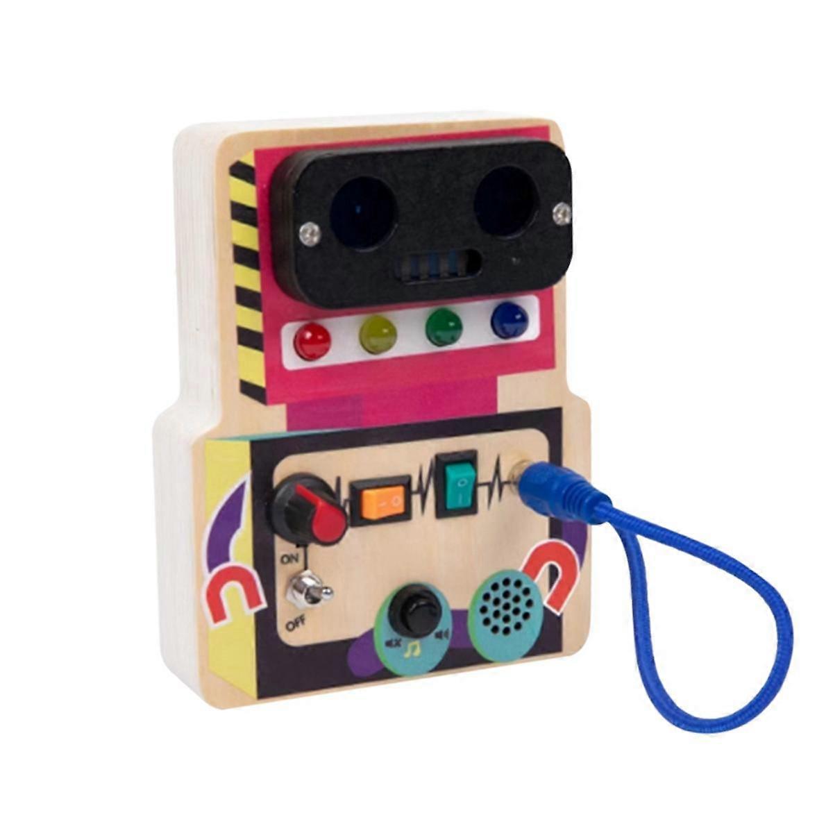 Busy Board with LED Light Wooden Traffic Light Robot Busy Board Simulation Busy Light Switch Early Educational Toy