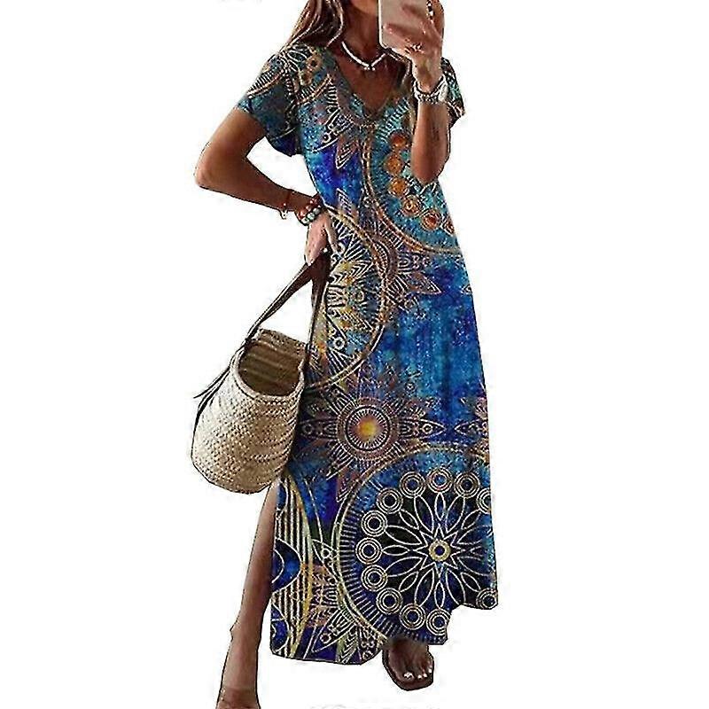 Plus Size Γυναικεία Boho Floral Loose Long Sundress Summer Casual Kaftan Maxi Dress-MXBC