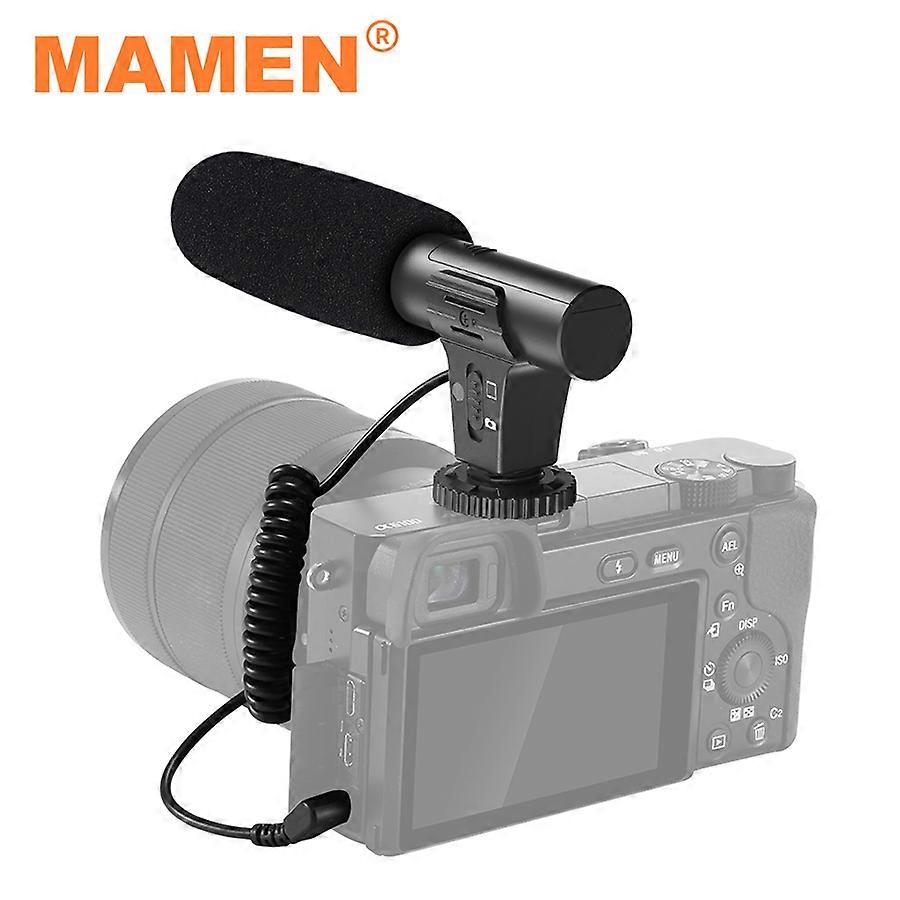 MAMEN 3.5mm Audio Plug Recording Microphone with Spring Cable One Key Switch Mode for Mobile Phone Camera Universal Video Record