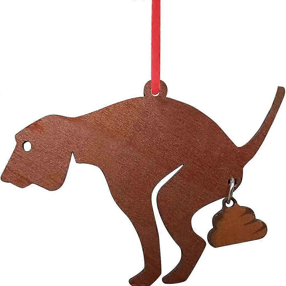 Funny Christmas Tree Wooden Hanging Decor Pooping Dog Ornament Car Xmas Pendant
