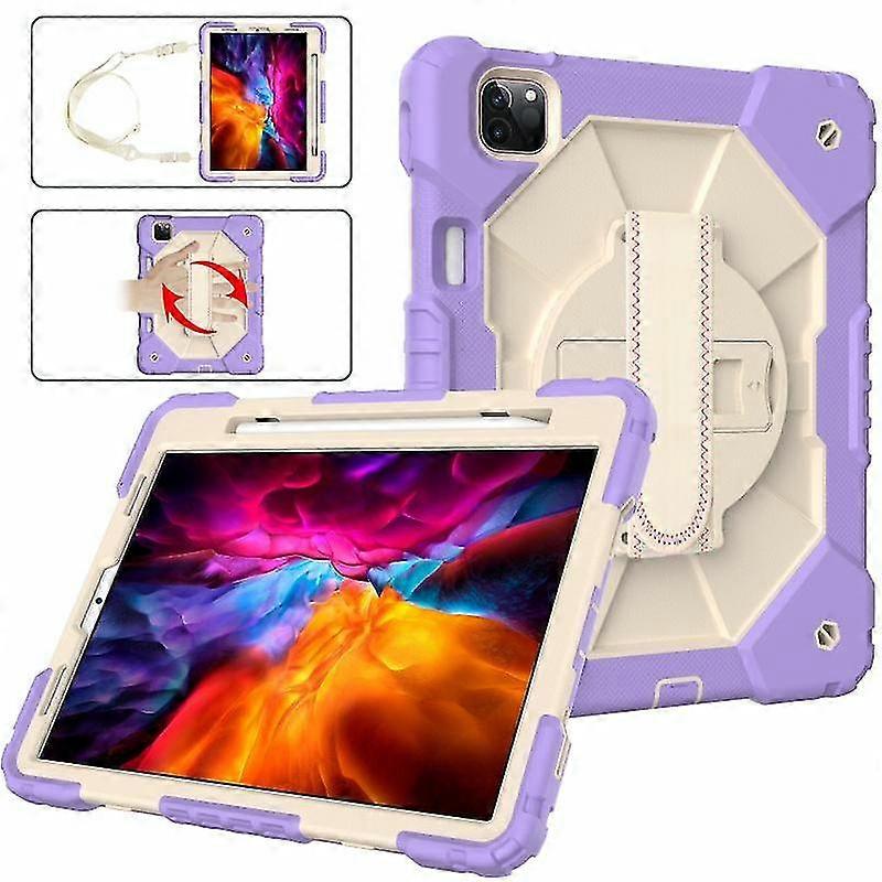 For Ipad Pro 11 2022 / 2021 / 2020 / 2018 / Air 2020 10.9 Contrast Color Robot Shockproof Silicone Pc Tablet Case With Holder & Shoulder Strap(purple