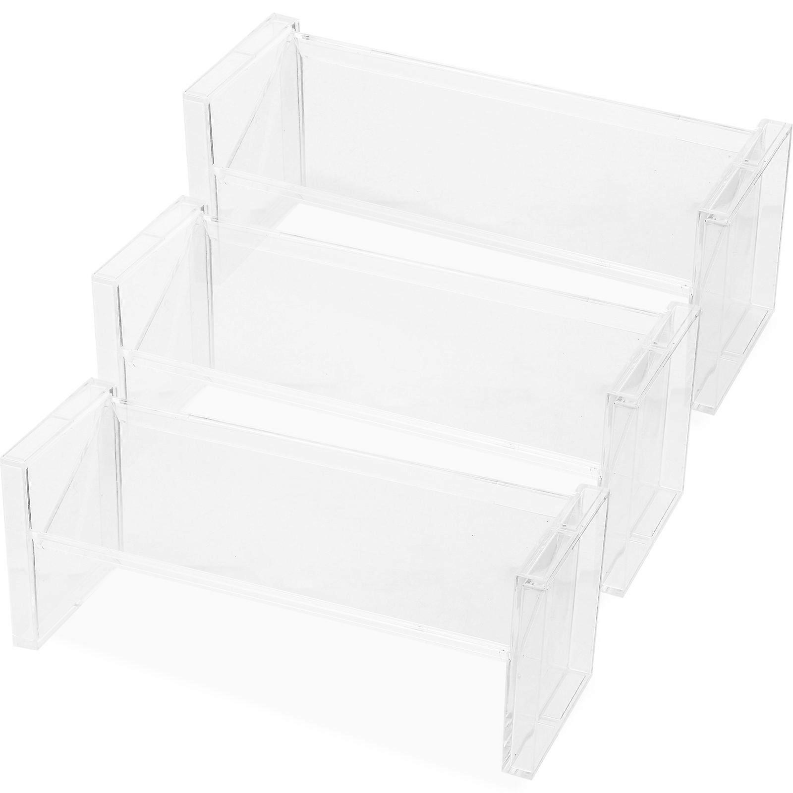 3pcs Rectangular Clear Showcases Collectibles Display Stands Tabletop Display Racks