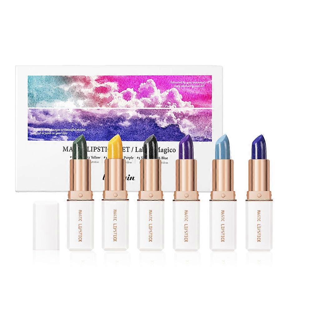 Pack of 6 Magic Color Changing Lipstick Set Waterproof Non-stick Cup Lip Gloss Portable Moisturizing Lips