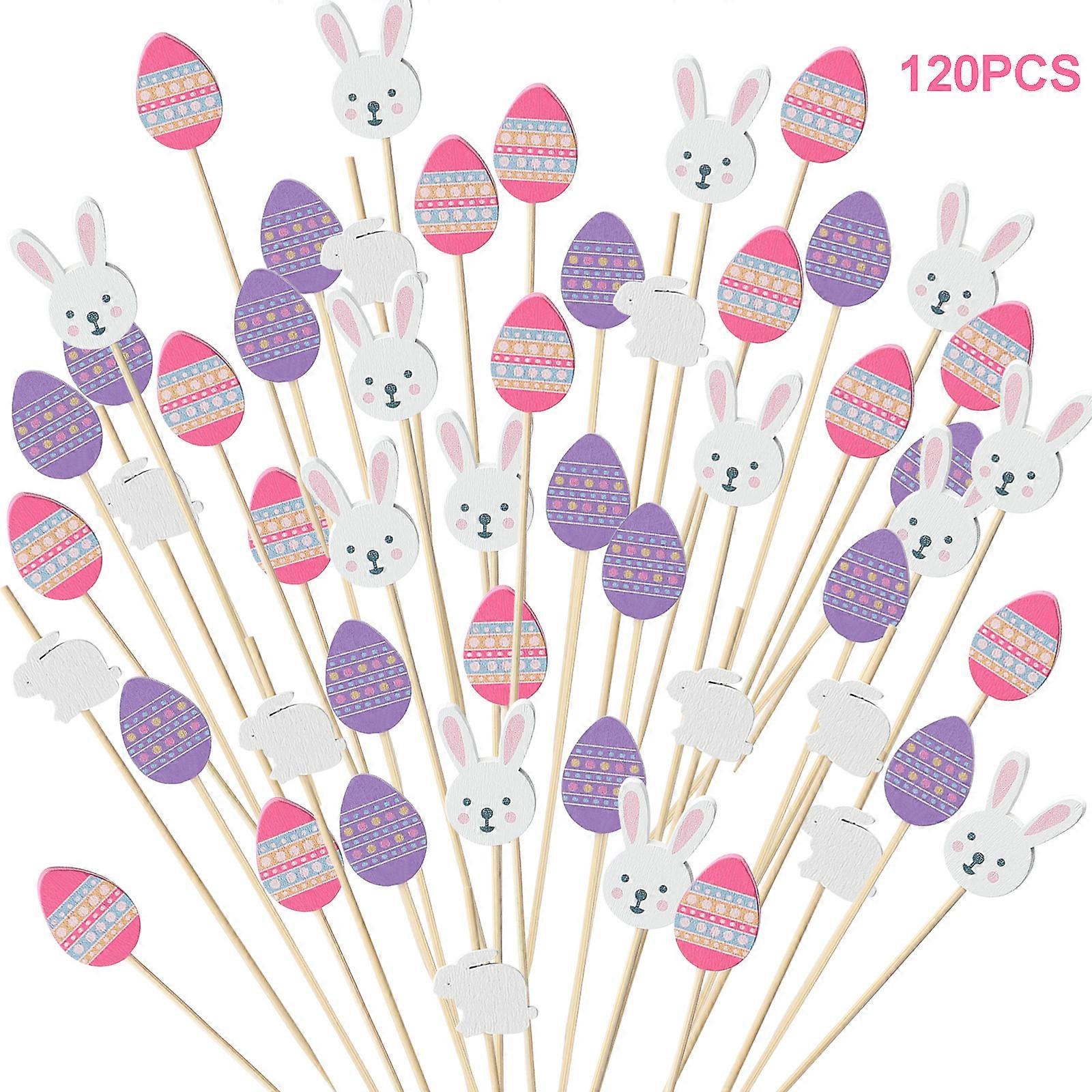 120Pc Easter Fruit Toothpicks Cartoon Rabbit Egg Picking Easter Fruit Home Decorate