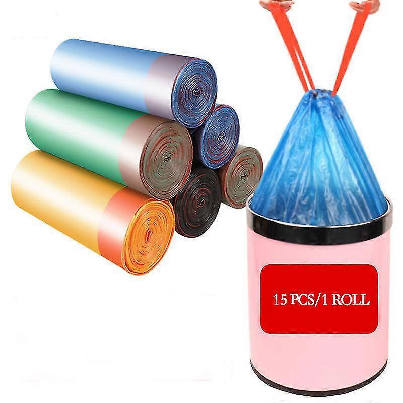 5roll High Quality Trash Bags Garbage Bag Storage Kitchen Garbage Box 15pcs/roll Household Disposable Pe Drawstring Handles