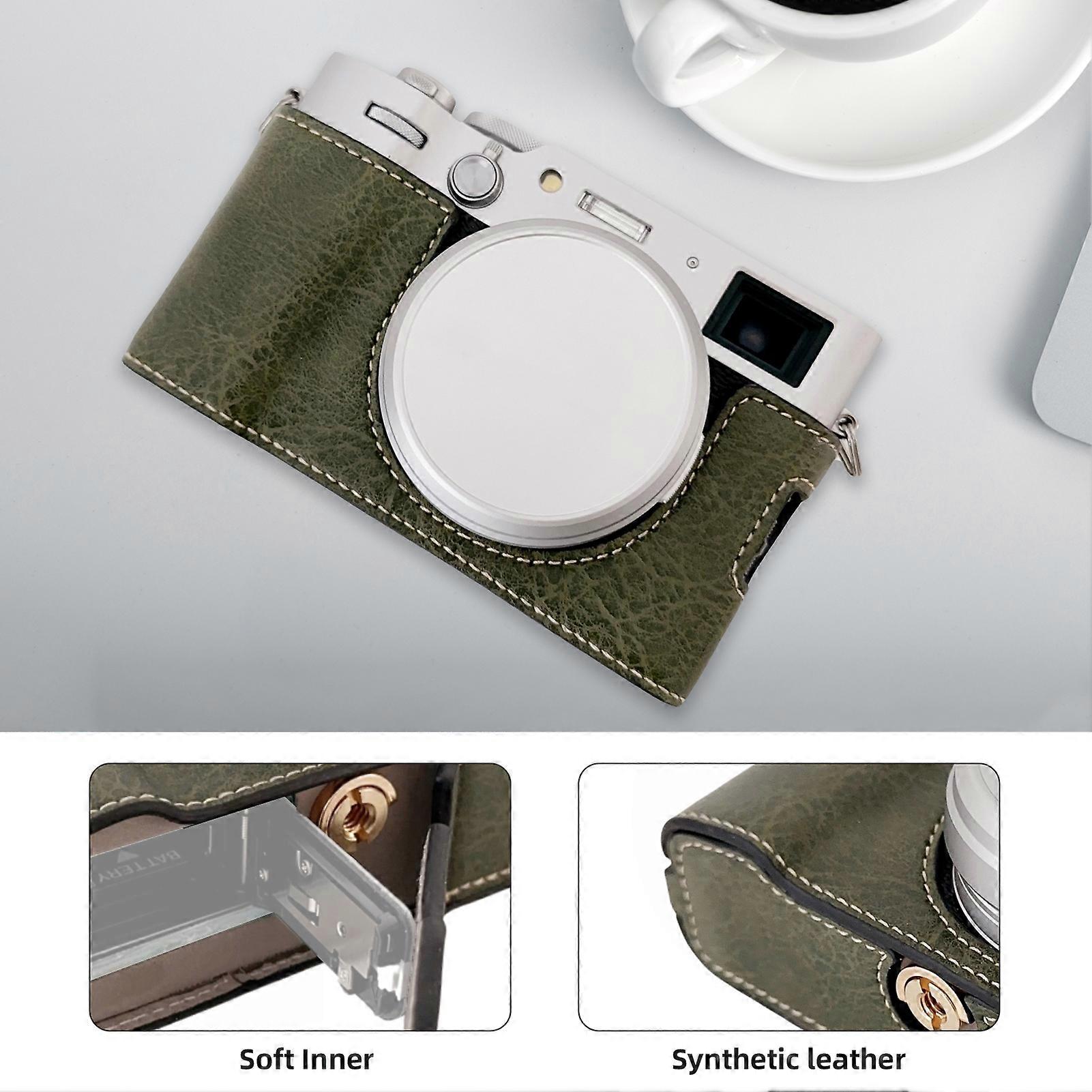 Portable Camera Protective Case Retro Style Camera Case Carry Bag Opening Bottom Design with Shoulder Strap Replacement for Fujifilm X100VI Camera