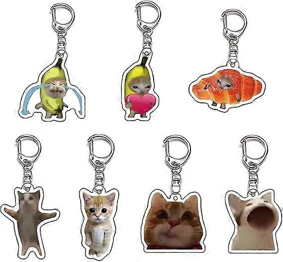 SBSG Kawaii Banana Cat Keychain Aesthetic Cute Y2k Funny Cat Charm Keyrings Set for Backpack Bag Car 7PCS,Style 1