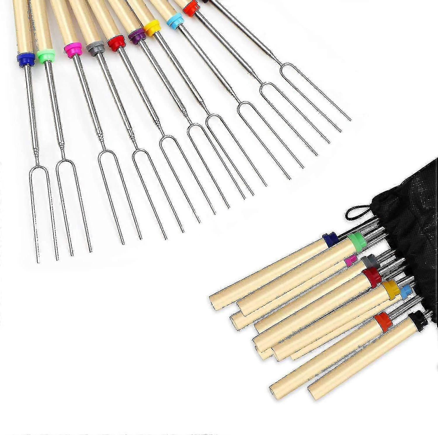 8pcs Barbacoa Marshmallow Roasting Sticks Telescoping Forks Mango de madera