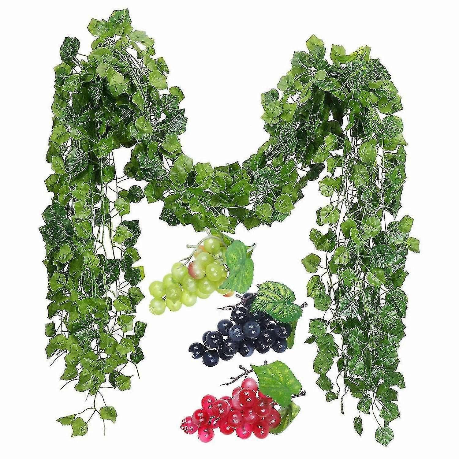 12 Strands Artificial Grape Vines Ivy Leaves With 3 Strings Grapes For Wedding Party Home Wall Deco