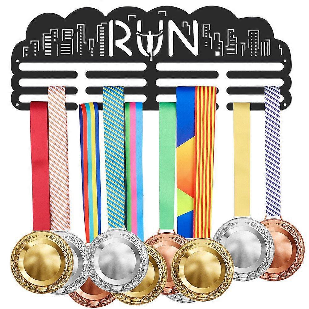Fashion Iron Medal Hanger Holder Display Wall Rack 3 Line with Screws Word Run Building Pattern 150x400mm