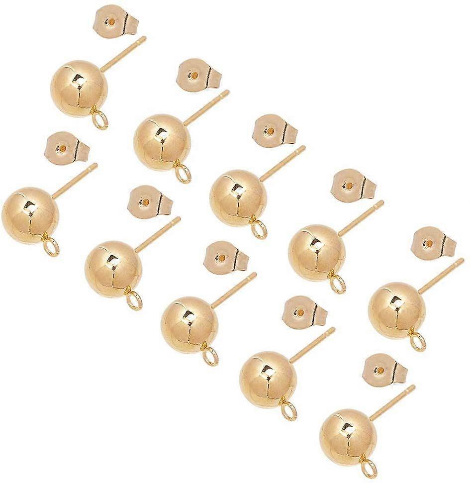 30pcs(15 Pairs) 8mm Ball Stainless Steel Stud Earrings 0.8mm Pin Ball Ear Studs Components with Open Loop Golden Stud Earring with Earring Backs for E
