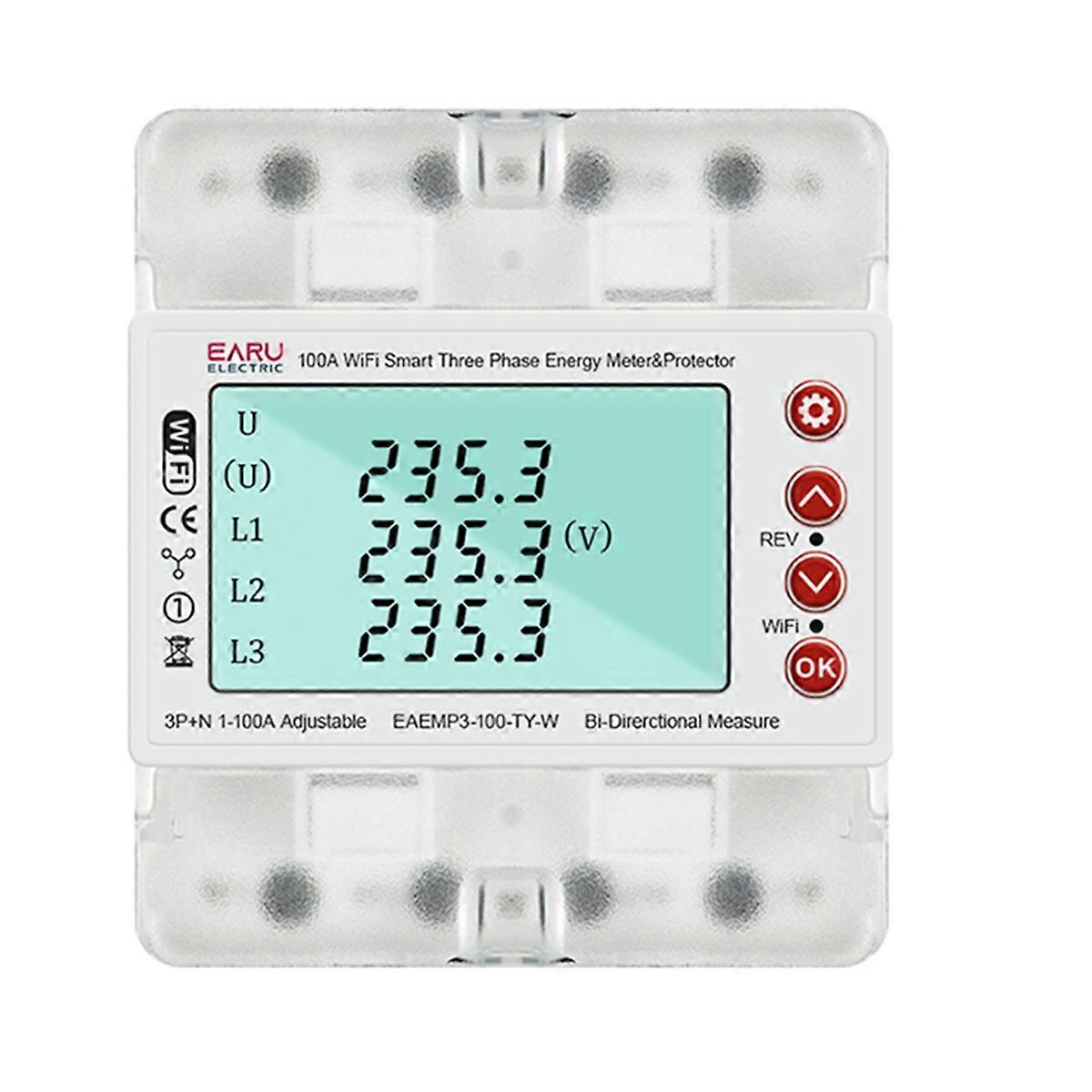 3 Phase 380V 100A Tuya WiFi Smart Bi-Directional Energy Power KWh Meter over Under Voltage Protect