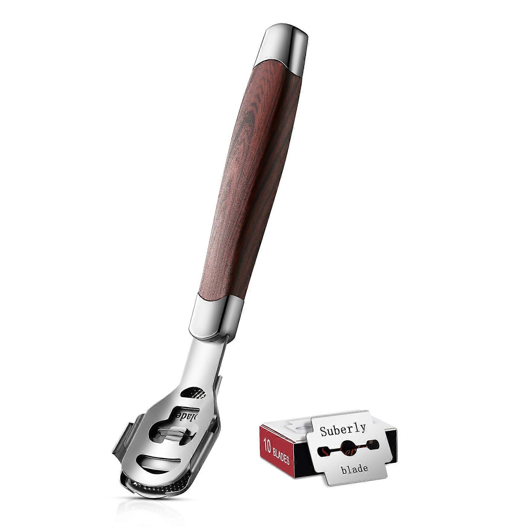 Professional Pedicure Tool with Wooden Handle, Smooth Foot Care, Replaceable Blades for Home and Salon Use