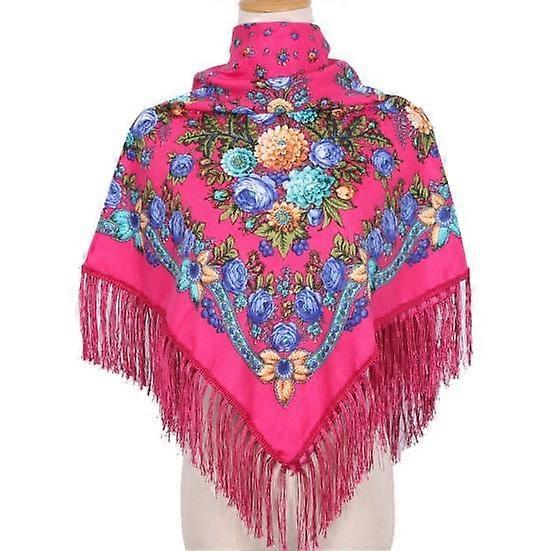 Ethic Style Floral Print Shawl Fringed Elegant Soft Warm Fall Winter Middle-Aged Elderly Women Square Blanket Scarf Neck Wrap