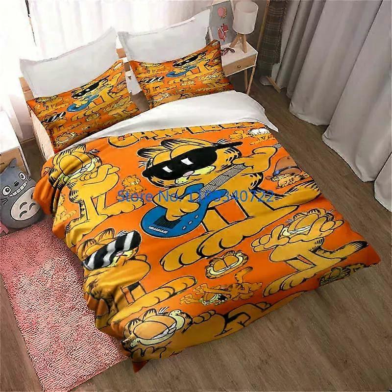 v1574 Lakan Katt Orange Katt G-Garfield Söt Anime SängkläderPåslakan Set Täcke Överdrag för Pojke Flicka Sängkläder Set Sovrumsinredning 3-delade sängkläder S