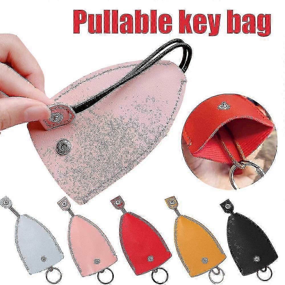 Creative Pull Out Car Key Bag, Pu Leather Large Capacity Car Key Case Cover Organiser, Solid Color Key Fob Protector
