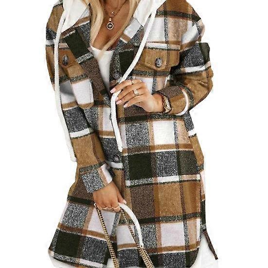Coat Hooded Drawstring Twisted Pattern Contrast Color Thick Knitted Solid Color Long Sleeve Mid Length Pockets Split