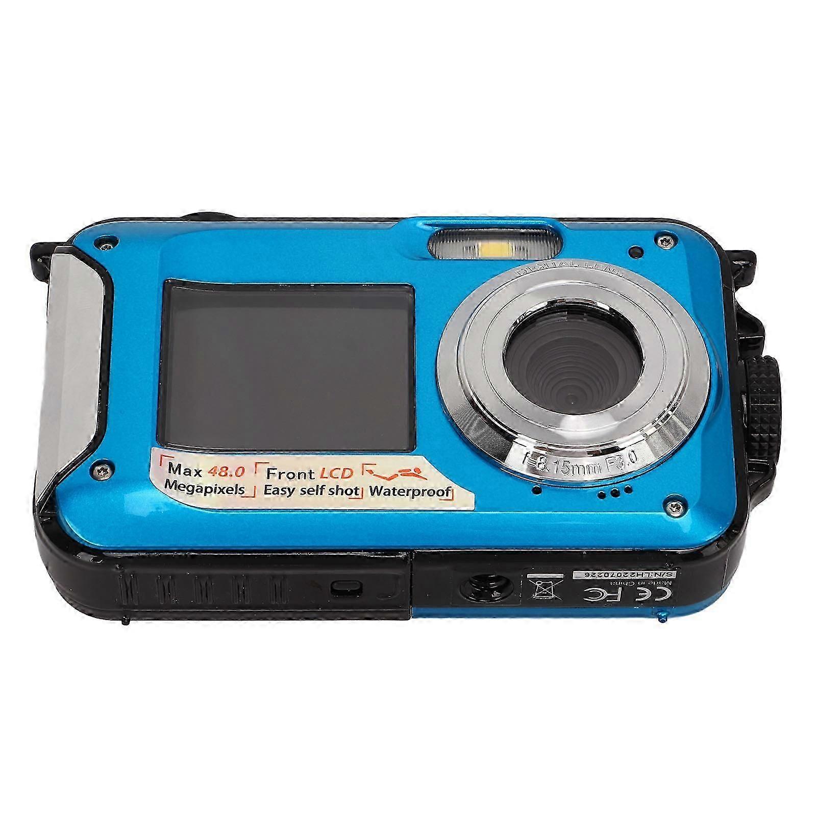 Full Hd 2.7k 48mp 10ft Waterproof Underwater Digital Camera 16x Digital Zoom Front Rear Double Screens Waterproof Digital Camera Blue