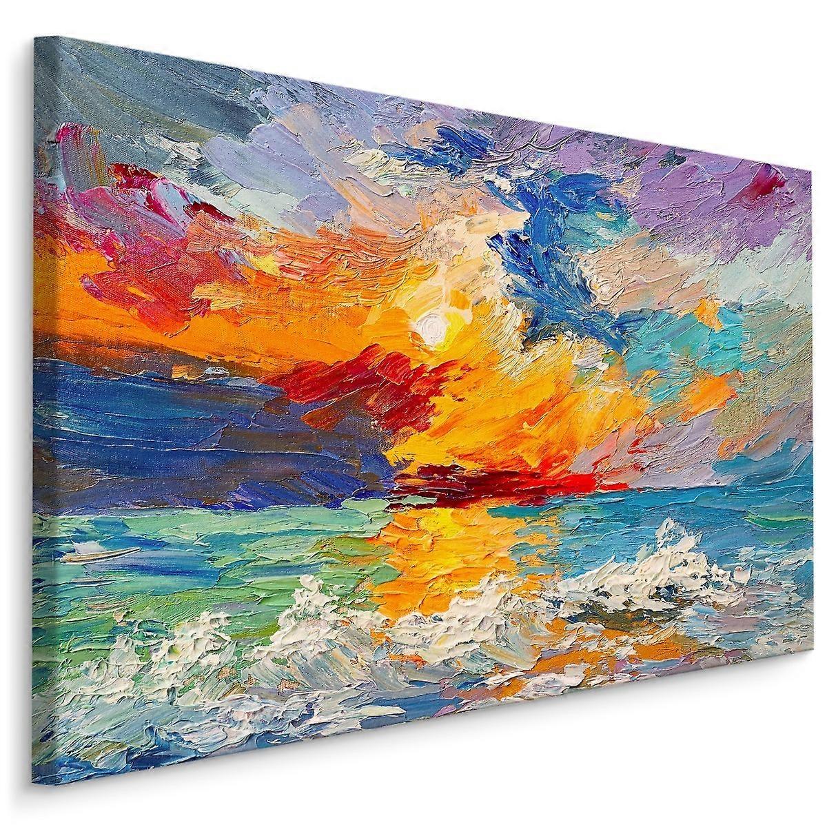 Canvasmålning, Hav, Solnedgång, Abstrakt