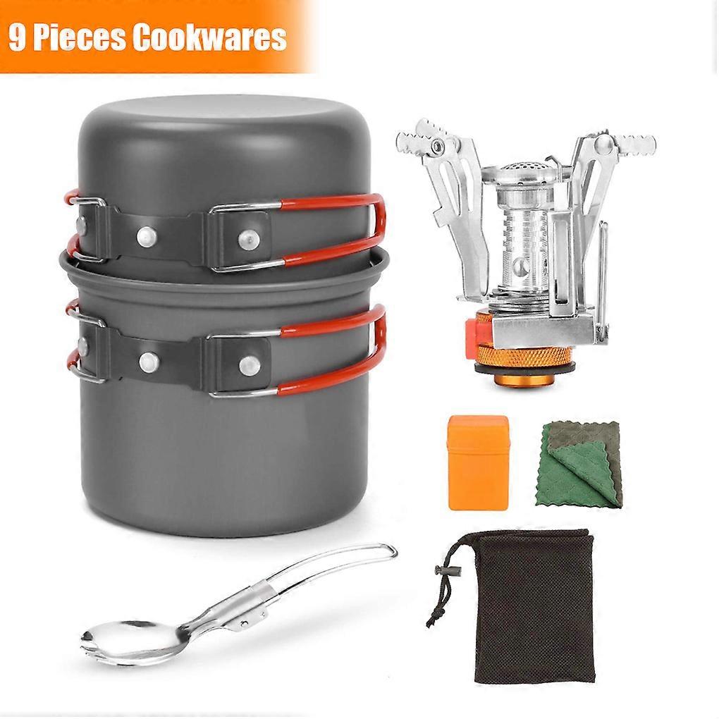 Outdoor Cooking Pot Set Gas Pot Set Mini Mess Tins for Expedition and Camping Picnic Cooking Set Non-stick Folding Spoon Bowls