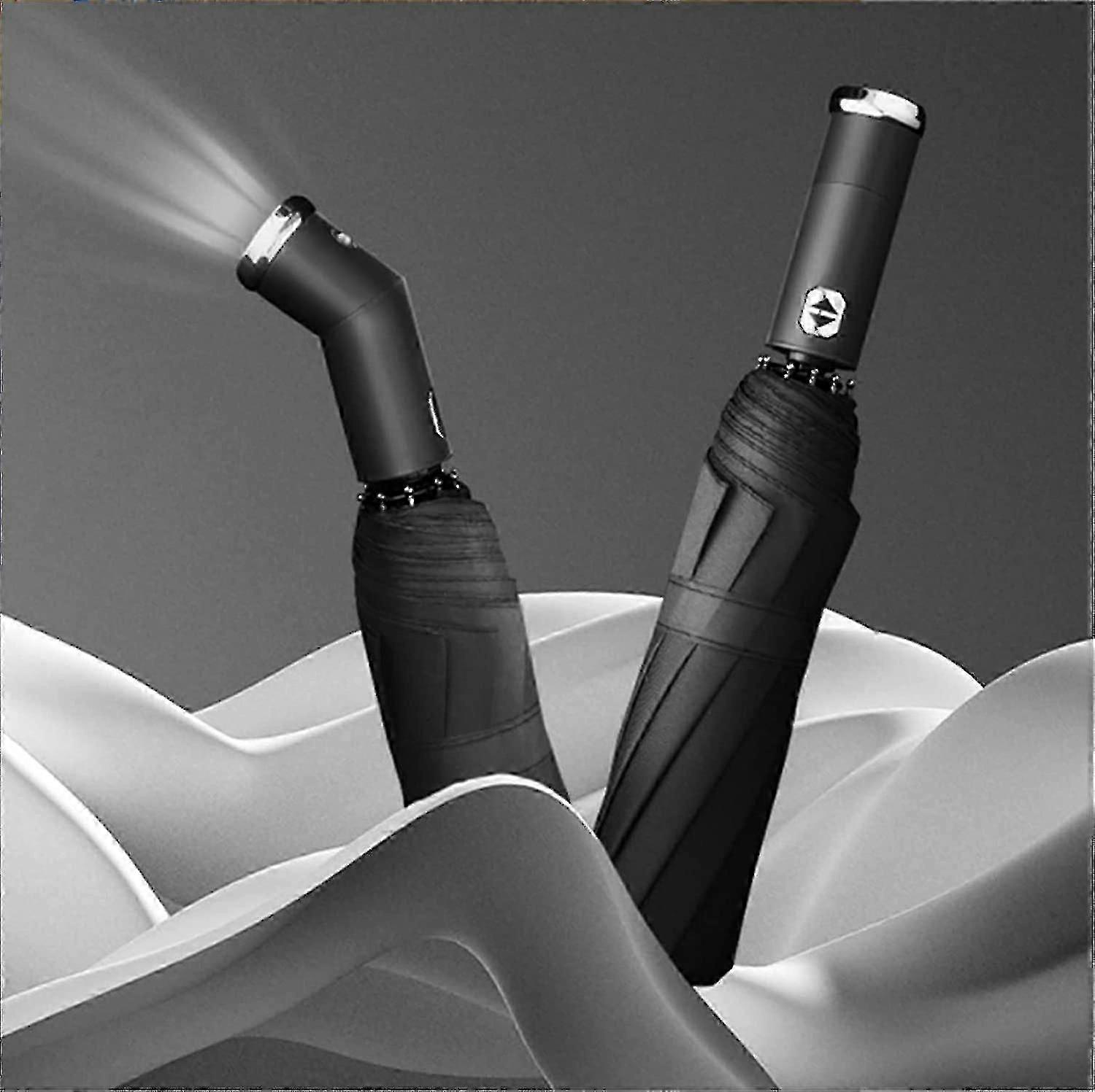 Windproof LED Sun & Rain Umbrella with Automatic Folding and Flashlight Function