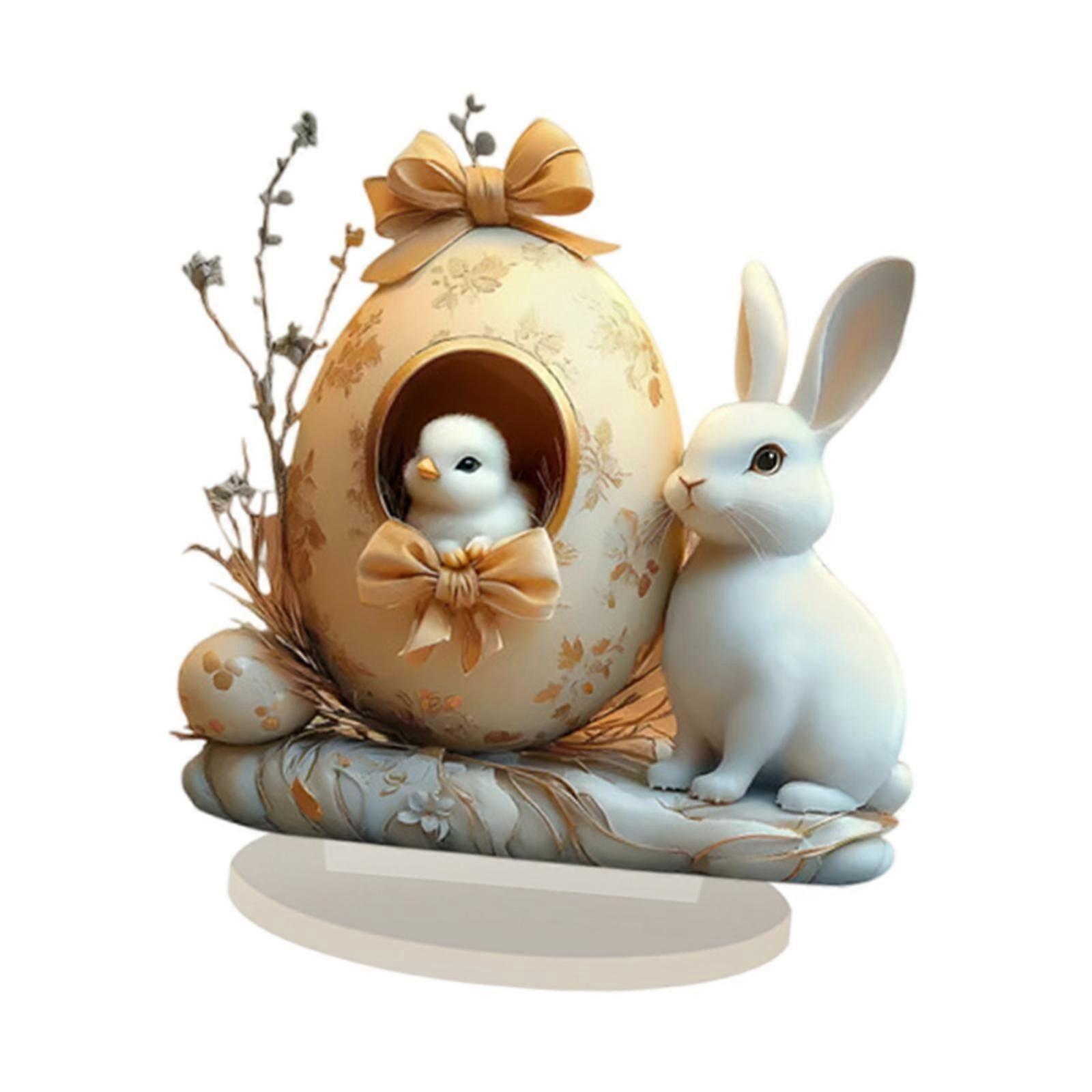 2D Flat Easter Bunny and Chick Scene Table Sign Collection Tabletop Ornament 20cmx20cm